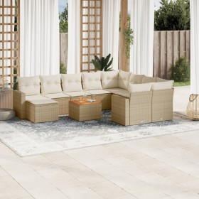 Set de sofás de jardín 11pzas con cojines ratán sintético beige de , Conjuntos de jardín - Ref: Foro24-3256744, Precio: 823,9...