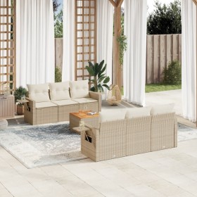 7-teiliges Gartensofa-Set und beigefarbene synthetische Rattankissen von , Gartensets - Ref: Foro24-3256786, Preis: 592,84 €,...