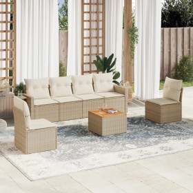 7-piece garden sofa set and beige synthetic rattan cushions by , Garden sets - Ref: Foro24-3256842, Price: 512,39 €, Discount: %