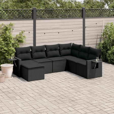 7-teiliges Garten-Essset und schwarze Kissen aus synthetischem Rattan von , Gartensets - Ref: Foro24-3252832, Preis: 500,32 €...