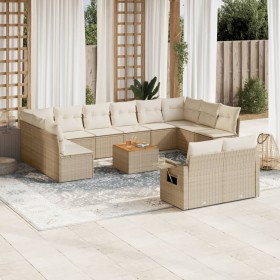 Gartensofa-Set mit Kissen, 13-teilig, beiges synthetisches Rattan von , Gartensets - Ref: Foro24-3257129, Preis: 1,00 €, Raba...