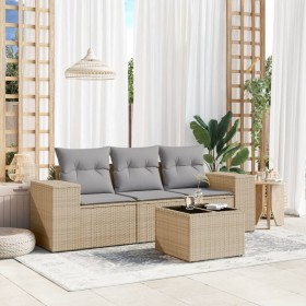 Garden sofa set with cushions 4 pieces beige synthetic rattan by , Garden sets - Ref: Foro24-3254606, Price: 358,11 €, Discou...