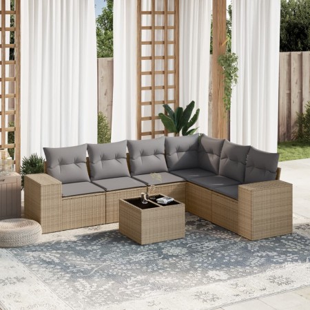 7-teiliges Gartensofa-Set und beige synthetische Rattankissen von , Gartensets - Ref: Foro24-3254956, Preis: 558,81 €, Rabatt: %