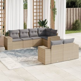 7-teiliges Gartensofa-Set und beige synthetische Rattankissen von , Gartensets - Ref: Foro24-3255146, Preis: 724,63 €, Rabatt: %