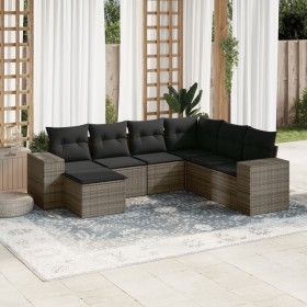 7-piece garden sofa set with gray PE rattan cushions by , Garden sets - Ref: Foro24-3255237, Price: 478,64 €, Discount: %