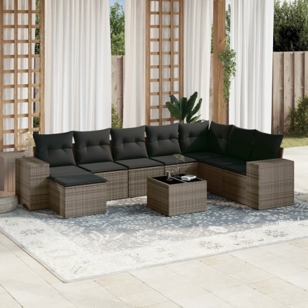 9-piece garden furniture set and gray synthetic rattan cushions by , Garden sets - Ref: Foro24-3255307, Price: 589,60 €, Disc...