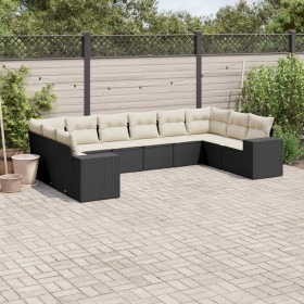 Gartensofa-Set 10-teilig mit schwarzen synthetischen Rattankissen von , Gartensets - Ref: Foro24-3255403, Preis: 596,99 €, Ra...