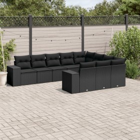 Gartensofa-Set 10-teilig mit schwarzen synthetischen Rattankissen von , Gartensets - Ref: Foro24-3255422, Preis: 661,99 €, Ra...