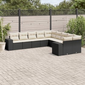 Gartensofa-Set 10-teilig mit schwarzen synthetischen Rattankissen von , Gartensets - Ref: Foro24-3255443, Preis: 609,96 €, Ra...