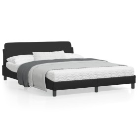 Bed frame with headboard black synthetic leather 160x200cm by , Beds and slatted bases - Ref: Foro24-373218, Price: 153,43 €,...