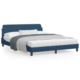 Estructura de cama con cabecero de tela azul 160x200 cm de , Camas y somieres - Ref: Foro24-373211, Precio: 161,99 €, Descuen...