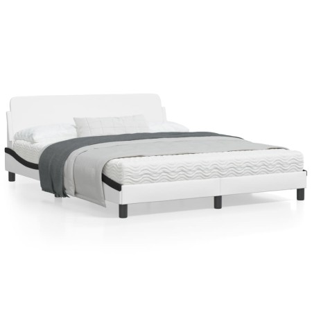 Estructura cama cabecero cuero sintético blanco negro 160x200cm de , Camas y somieres - Ref: Foro24-373224, Precio: 176,82 €,...