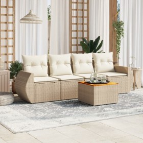 Gartensofa-Set mit Kissen, 5-teilig, beiges synthetisches Rattan von , Gartensets - Ref: Foro24-3257213, Preis: 369,99 €, Rab...