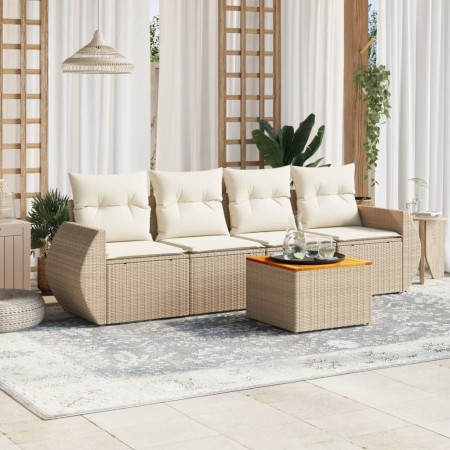 Gartensofa-Set mit Kissen, 5-teilig, beiges synthetisches Rattan von , Gartensets - Ref: Foro24-3257213, Preis: 376,84 €, Rab...