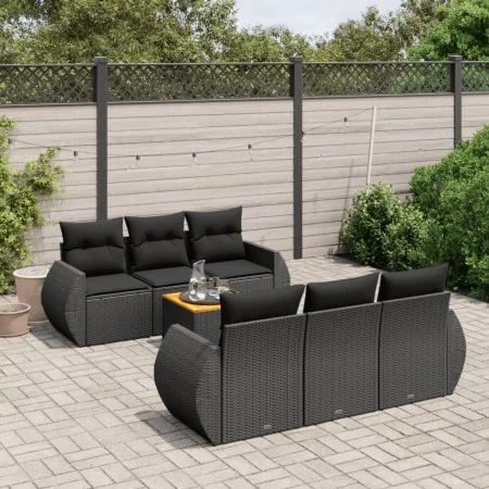 7-teiliges Garten-Essset und schwarze Kissen aus synthetischem Rattan von , Gartensets - Ref: Foro24-3257224, Preis: 467,40 €...