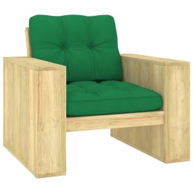 Silla de jardín y cojines verde madera pino impregnada de , Sillas de jardín - Ref: Foro24-3065746, Precio: 159,99 €, Descuen...