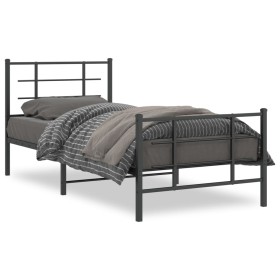 Estructura de cama con cabecero y estribo metal negro 90x200 cm de , Camas y somieres - Ref: Foro24-355572, Precio: 74,60 €, ...