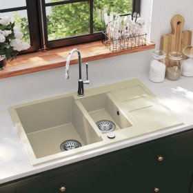 Granite kitchen sink with two beige bowls by , Sinks - Ref: Foro24-144858, Price: 207,12 €, Discount: %