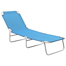 Folding steel and turquoise blue fabric lounger by , Loungers - Ref: Foro24-310329, Price: 58,72 €, Discount: %