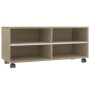 White and oak plywood TV cabinet with wheels 90x35x35cm by , TV Furniture - Ref: Foro24-800185, Price: 65,99 €, Discount: %