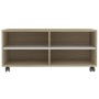 White and oak plywood TV cabinet with wheels 90x35x35cm by , TV Furniture - Ref: Foro24-800185, Price: 65,99 €, Discount: %