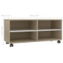 Mueble de TV con ruedas contrachapada blanco y roble 90x35x35cm de , Muebles TV - Ref: Foro24-800185, Precio: 65,99 €, Descue...