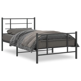 Bed frame with headboard and black metal footboard 100x200cm by , Beds and slatted bases - Ref: Foro24-355574, Price: 77,20 €...