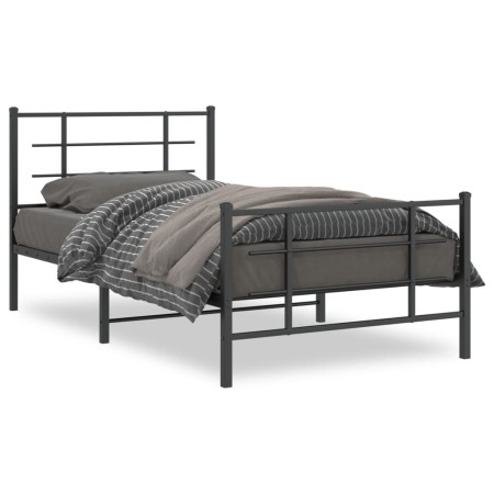 Estructura de cama con cabecero y estribo metal negro 100x200cm de , Camas y somieres - Ref: Foro24-355574, Precio: 77,20 €, ...