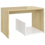 Mesa auxiliar de madera contrachapada blanco y roble 59x36x38cm de , Mesas auxiliares - Ref: Foro24-806701, Precio: 32,27 €, ...