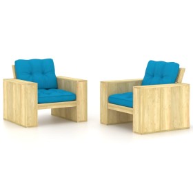 Garden chairs cushions 2 pcs blue impregnated pine wood by , Garden chairs - Ref: Foro24-3065793, Price: 354,99 €, Discount: %