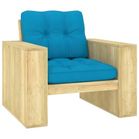 Garden chair and blue cushions impregnated pine wood by , Garden chairs - Ref: Foro24-3065745, Price: 161,99 €, Discount: %