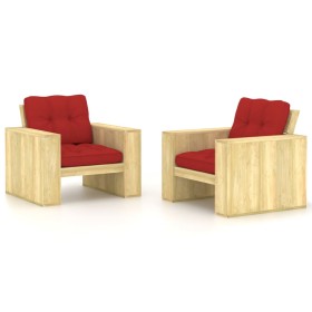 Sillas de jardín cojines 2 uds rojo madera de pino impregnada de , Sillas de jardín - Ref: Foro24-3065795, Precio: 340,99 €, ...