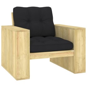 Garden chair and cushions black impregnated pine wood by , Garden chairs - Ref: Foro24-3065748, Price: 161,99 €, Discount: %