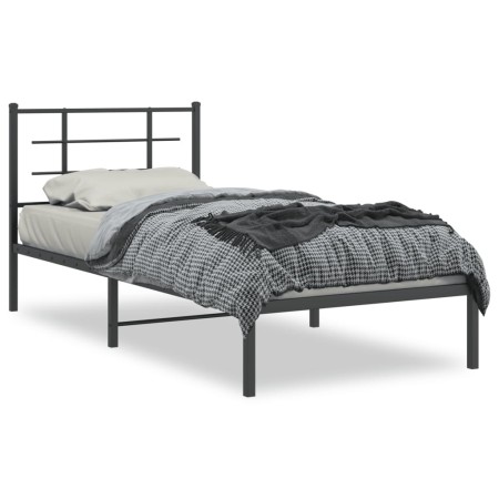 Estructura de cama con cabecero metal negro 90x200 cm de , Camas y somieres - Ref: Foro24-355554, Precio: 70,99 €, Descuento: %