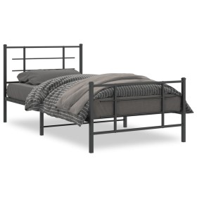 Bed frame with headboard and black metal footboard 107x203cm by , Beds and slatted bases - Ref: Foro24-355575, Price: 78,99 €...