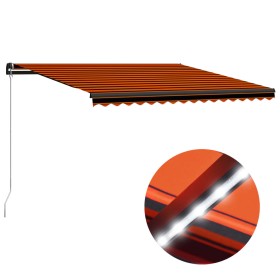 Toldo manual retráctil con LED naranja y marrón 400x300 cm de , Toldos - Ref: Foro24-3055229, Precio: 373,38 €, Descuento: %