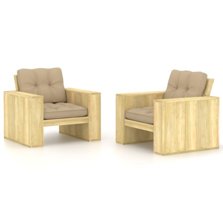 Sillas de jardín cojines 2 uds beige madera de pino impregnada de , Sillas de jardín - Ref: Foro24-3065792, Precio: 354,53 €,...