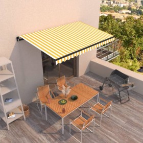 Yellow and white manual retractable awning 450x300 cm by , Awnings - Ref: Foro24-3069118, Price: 294,94 €, Discount: %