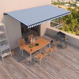 Blue and white manual retractable awning 600x350 cm by , Awnings - Ref: Foro24-3069236, Price: 584,44 €, Discount: %