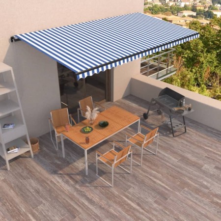 Toldo retráctil manual azul y blanco 600x350 cm de , Toldos - Ref: Foro24-3069236, Precio: 584,19 €, Descuento: %