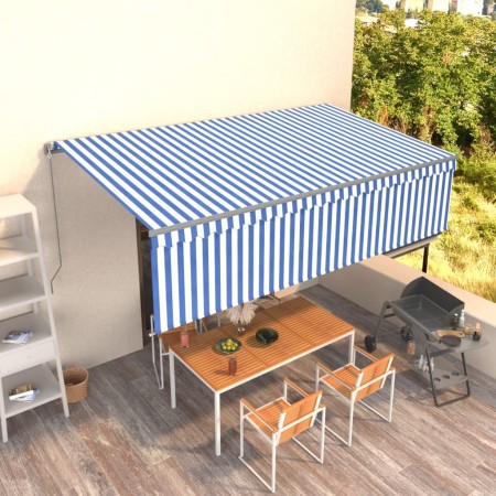 Manual retractable awning with blue and white blind 5x3 m by , Awnings - Ref: Foro24-3069456, Price: 433,35 €, Discount: %