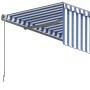 Manual retractable awning with blue and white blind 5x3 m by , Awnings - Ref: Foro24-3069456, Price: 433,35 €, Discount: %