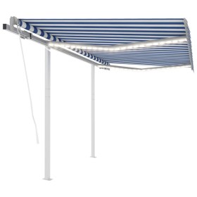 Automatic awning LED and wind sensor blue and white 3x2.5 m by , Awnings - Ref: Foro24-3069911, Price: 540,70 €, Discount: %