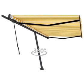 Toldo de pie retráctil manual amarillo y blanco 500x300 cm de , Toldos - Ref: Foro24-3069778, Precio: 518,82 €, Descuento: %