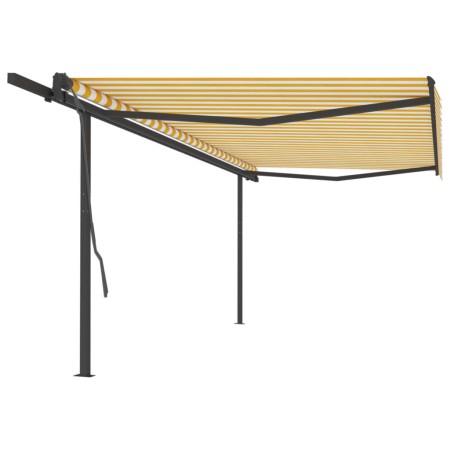 Manual retractable awning with yellow and white poles 5x3 m by , Awnings - Ref: Foro24-3070178, Price: 580,36 €, Discount: %