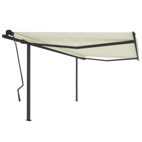 Manual retractable awning with cream poles 4.5x3.5 m by , Awnings - Ref: Foro24-3070237, Price: 603,22 €, Discount: %