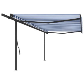 Toldo retráctil manual con postes azul y blanco 5x3,5 m de , Toldos - Ref: Foro24-3070256, Precio: 645,97 €, Descuento: %