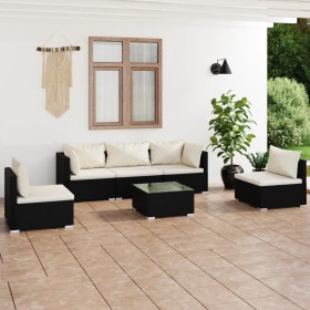 6-teiliges Gartenmöbel-Set und schwarze Kissen aus synthetischem Rattan von , Gartensets - Ref: Foro24-3102191, Preis: 672,99...