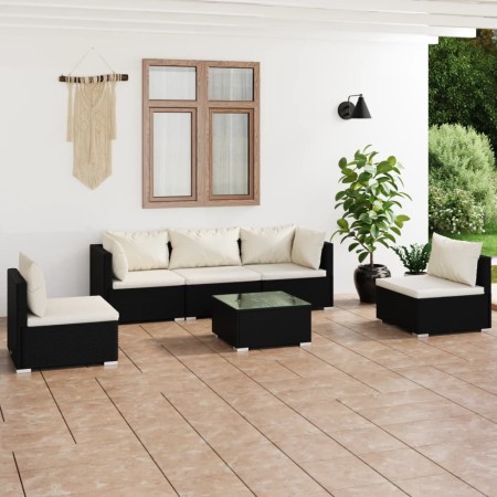 Set de muebles de jardín 6 pzas y cojines ratán sintético negro de , Conjuntos de jardín - Ref: Foro24-3102191, Precio: 674,7...