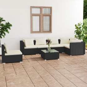 Set de muebles de jardín 7 pzas y cojines ratán sintético negro de , Conjuntos de jardín - Ref: Foro24-3102327, Precio: 736,9...